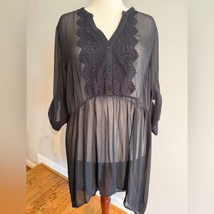 Torrid Black Sheer Embroidered Babydoll Tunic Top - Torrid Size 3 (22-24, 3X)